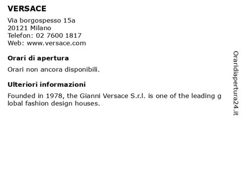 ᐅ Orari di apertura „VERSACE“ 